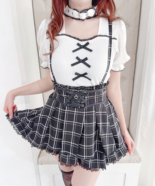 MA*RS（アメーバーマーズ）の「ハートベルト付きテレコトップス（Tシャツ/カットソー・レディース・ピンク/ホワイト/ブラック/ブラック×ホワイト/ホワイト×ブラック/ピンク系その他/ブラック×ブラック/グレー・FREE）」の9枚目の写真