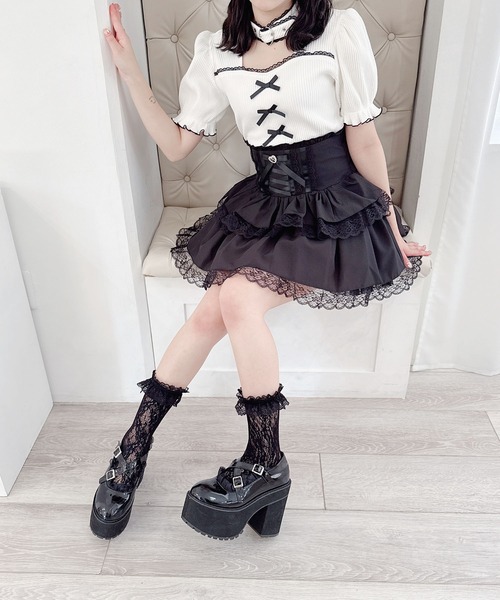 セール】ハートベルト付きテレコトップス（Tシャツ/カットソー