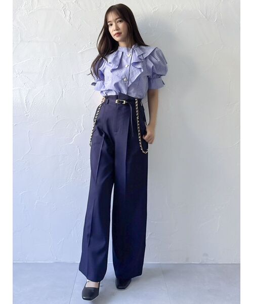 dazzlin アシメフリルボタンブラウス ブルー dazzlin（ダズリン）の「アシメフリルボタンブラウス（シャツ