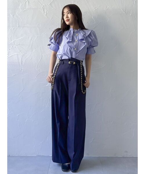 dazzlin アシメフリルボタンブラウス ブルー dazzlin（ダズリン）の「アシメフリルボタンブラウス（シャツ