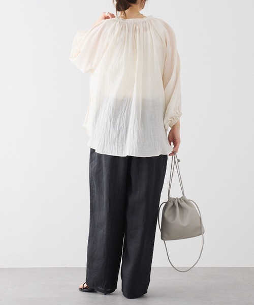 PUAL CE CIN（ピュアルセシン）の「【25th】シアーシルクコットンスキッパーブラウス（シャツ/ブラウス・レディース・アイボリー/ブラック・FREE）」の5枚目の写真