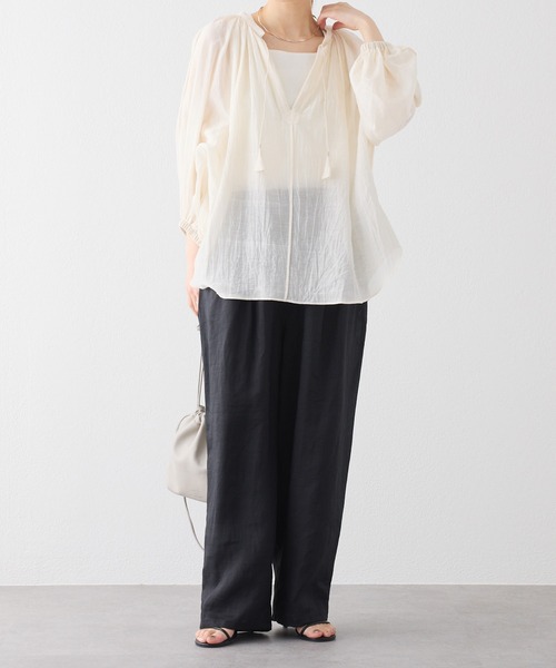 PUAL CE CIN（ピュアルセシン）の「【25th】シアーシルクコットンスキッパーブラウス（シャツ/ブラウス・レディース・アイボリー/ブラック・FREE）」の6枚目の写真