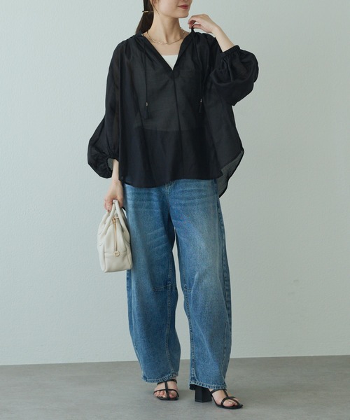 未使用　エスゼット　szblockprints シルクコットン　シアーブラウス 25th】シアーシルクコットンスキッパーブラウス（シャツ