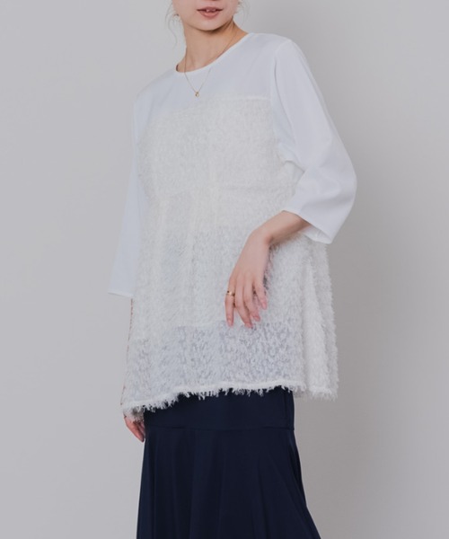 DOLLUPOOPS（ドールアップウップス）の「フリンジジャガードビスチェレイヤードライクトップス（Tシャツ/カットソー・レディース・マスタード/ブラック/ピンク/オフホワイト・38）」の2枚目の写真