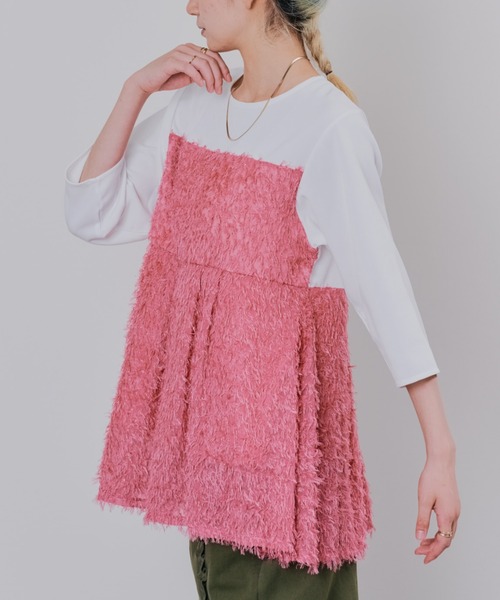 DOLLUPOOPS（ドールアップウップス）の「フリンジジャガードビスチェレイヤードライクトップス（Tシャツ/カットソー・レディース・マスタード/ブラック/ピンク/オフホワイト・38）」の4枚目の写真