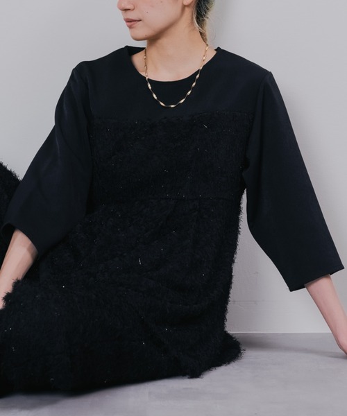 DOLLUPOOPS（ドールアップウップス）の「フリンジジャガードビスチェレイヤードライクトップス（Tシャツ/カットソー・レディース・マスタード/ブラック/ピンク/オフホワイト・38）」の3枚目の写真