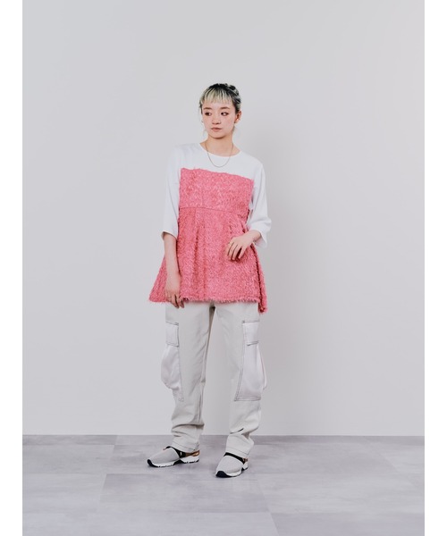 DOLLUPOOPS（ドールアップウップス）の「フリンジジャガードビスチェレイヤードライクトップス（Tシャツ/カットソー・レディース・マスタード/ブラック/ピンク/オフホワイト・38）」の20枚目の写真