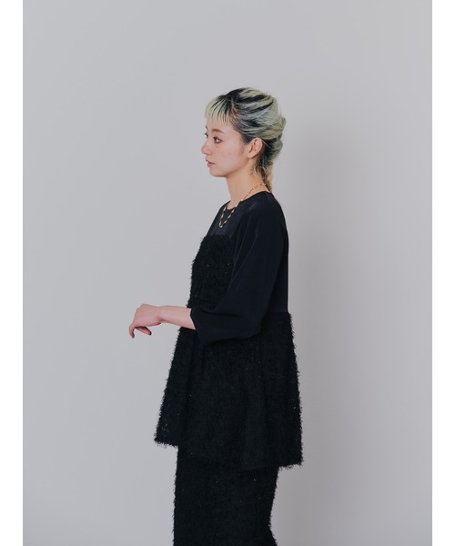 DOLLUPOOPS（ドールアップウップス）の「フリンジジャガードビスチェレイヤードライクトップス（Tシャツ/カットソー・レディース・マスタード/ブラック/ピンク/オフホワイト・38）」の9枚目の写真