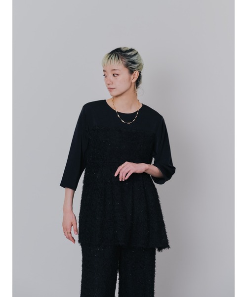 DOLLUPOOPS（ドールアップウップス）の「フリンジジャガードビスチェレイヤードライクトップス（Tシャツ/カットソー・レディース・マスタード/ブラック/ピンク/オフホワイト・38）」の5枚目の写真