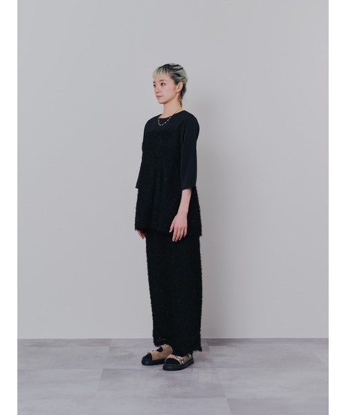 DOLLUPOOPS（ドールアップウップス）の「フリンジジャガードビスチェレイヤードライクトップス（Tシャツ/カットソー・レディース・マスタード/ブラック/ピンク/オフホワイト・38）」の7枚目の写真