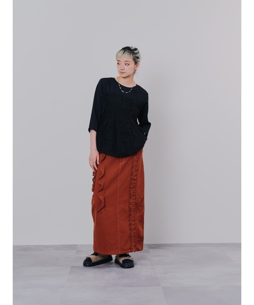 DOLLUPOOPS（ドールアップウップス）の「フリンジジャガードビスチェレイヤードライクトップス（Tシャツ/カットソー・レディース・マスタード/ブラック/ピンク/オフホワイト・38）」の14枚目の写真