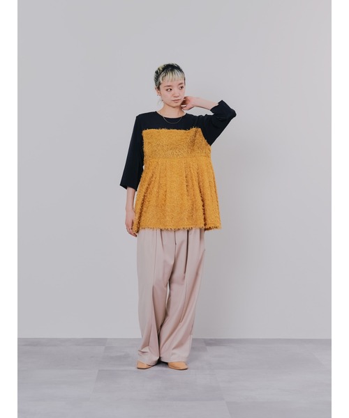 DOLLUPOOPS（ドールアップウップス）の「フリンジジャガードビスチェレイヤードライクトップス（Tシャツ/カットソー・レディース・マスタード/ブラック/ピンク/オフホワイト・38）」の15枚目の写真