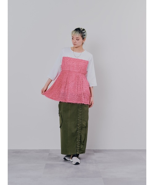 DOLLUPOOPS（ドールアップウップス）の「フリンジジャガードビスチェレイヤードライクトップス（Tシャツ/カットソー・レディース・マスタード/ブラック/ピンク/オフホワイト・38）」の18枚目の写真