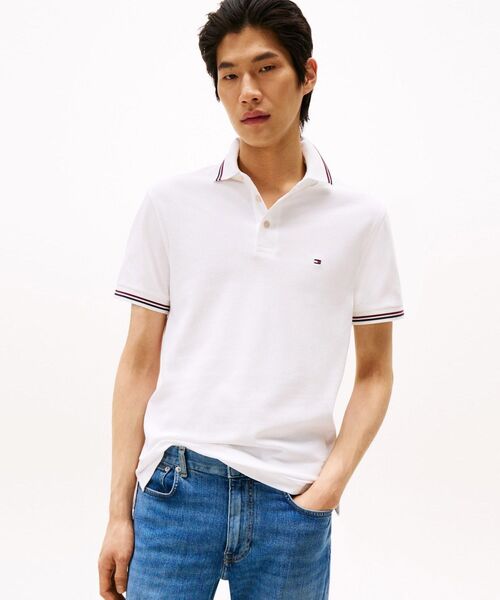 TOMMY HILFIGER(トミーヒルフィガー)の「ティッピングスリムフィットポロシャツ(ポロシャツ・メンズ・ブラック/ホワイト/ネイビー・LARGE/SMALL/X-LARGE/MEDIUM)」の1枚目の写真