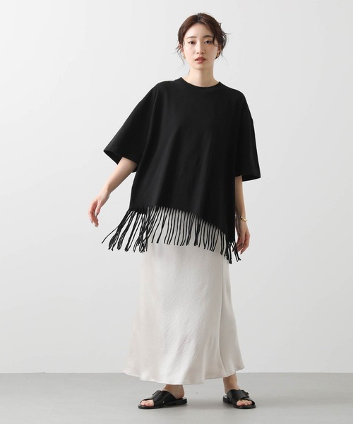 Boutique Ordinary(ブティークオーディナリー)の「フリンジヘムバックロゴ5分袖カットソー(Tシャツ/カットソー・レディース・ホワイト/ブラック・FREE)」の16枚目の写真