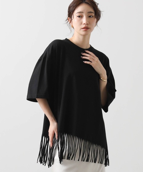 Boutique Ordinary(ブティークオーディナリー)の「フリンジヘムバックロゴ5分袖カットソー(Tシャツ/カットソー・レディース・ホワイト/ブラック・FREE)」の17枚目の写真