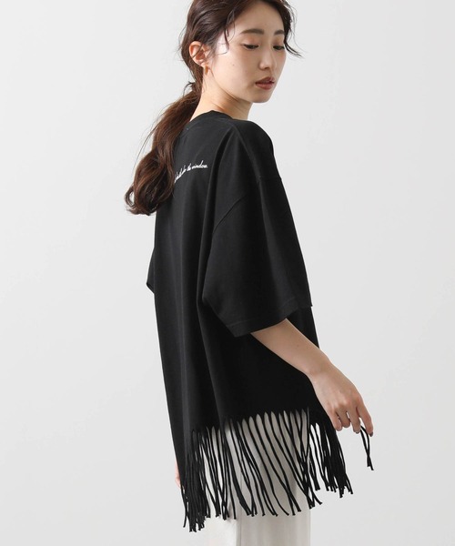 Boutique Ordinary(ブティークオーディナリー)の「フリンジヘムバックロゴ5分袖カットソー(Tシャツ/カットソー・レディース・ホワイト/ブラック・FREE)」の18枚目の写真