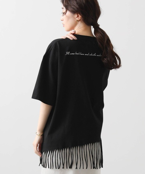 Boutique Ordinary(ブティークオーディナリー)の「フリンジヘムバックロゴ5分袖カットソー(Tシャツ/カットソー・レディース・ホワイト/ブラック・FREE)」の19枚目の写真