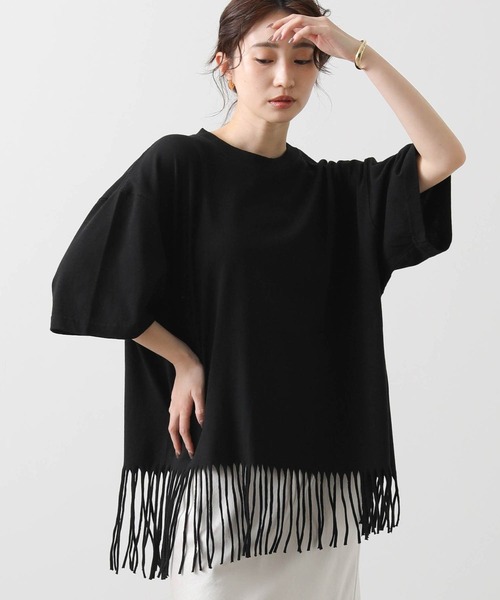 Boutique Ordinary(ブティークオーディナリー)の「フリンジヘムバックロゴ5分袖カットソー(Tシャツ/カットソー・レディース・ホワイト/ブラック・FREE)」の20枚目の写真