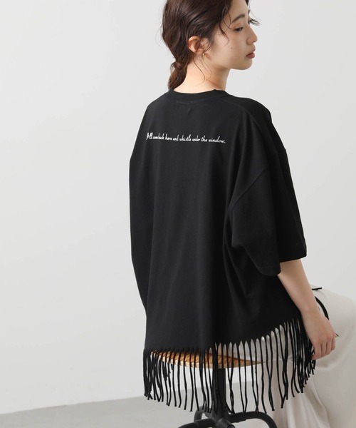 Boutique Ordinary(ブティークオーディナリー)の「フリンジヘムバックロゴ5分袖カットソー(Tシャツ/カットソー・レディース・ホワイト/ブラック・FREE)」の21枚目の写真