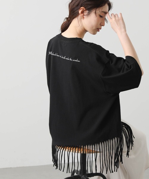 Boutique Ordinary(ブティークオーディナリー)の「フリンジヘムバックロゴ5分袖カットソー(Tシャツ/カットソー・レディース・ホワイト/ブラック・FREE)」の22枚目の写真