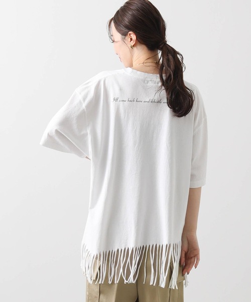 Boutique Ordinary(ブティークオーディナリー)の「フリンジヘムバックロゴ5分袖カットソー(Tシャツ/カットソー・レディース・ホワイト/ブラック・FREE)」の11枚目の写真
