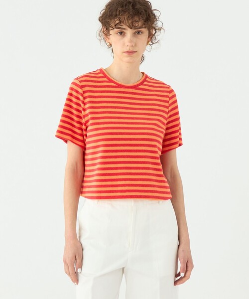 TOMORROWLAND collection（トゥモローランドコレクション）の「パイルボーダー ハーフスリーブプルオーバー（Tシャツ/カットソー・レディース・ブラック系その他/レッド系その他・36）」の4枚目の写真