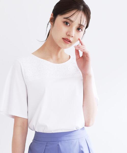 Reflect(リフレクト)の「【手洗い可】レースデザインジャージTシャツ(Tシャツ/カットソー・レディース・ライトグリーン/オフホワイト/ブラック・09/07/05/11/17/15 /13)」の4枚目の写真