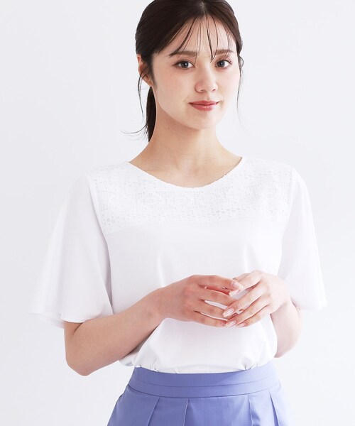 Reflect(リフレクト)の「【手洗い可】レースデザインジャージTシャツ(Tシャツ/カットソー・レディース・ライトグリーン/オフホワイト/ブラック・09/07/05/11/17/15 /13)」の5枚目の写真