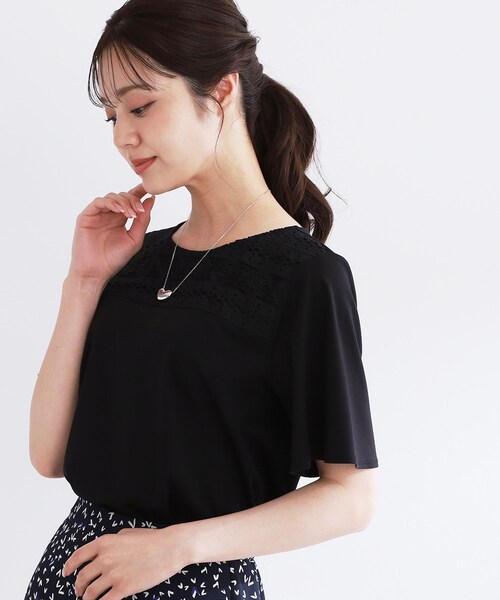 Reflect(リフレクト)の「【手洗い可】レースデザインジャージTシャツ(Tシャツ/カットソー・レディース・ライトグリーン/オフホワイト/ブラック・09/07/05/11/17/15 /13)」の8枚目の写真