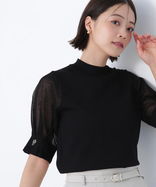 美品 Rene 2020 シアースリーブ ロゴ入り ニット ブラック 36 美品 Rene 2020 シアースリーブ ロゴ入り ニット ブラック 36
