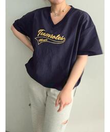 SM2 | ロゴ刺繍Vネック布帛Tシャツ(Tシャツ/カットソー)