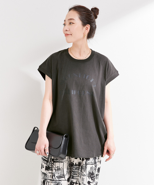 B.C STOCK(ベーセーストック)の「手洗い可 / アソートフレンチスリーブロゴTEE(Tシャツ/カットソー・レディース・チャコールグレー/ホワイト/ブラウン・FREE)」の8枚目の写真