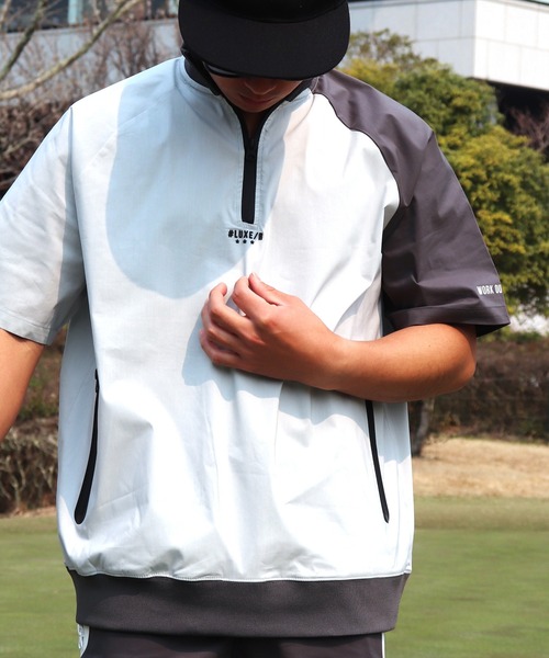 LUXE/R GOLF（ラグジュ ゴルフ）の「(RM)【LUXE/R GOLF】ストレッチ クロス ハーフジップ プルオーバー 半袖 シャツ（Tシャツ/カットソー・メンズ・グレー系/ブラック×ホワイト/ライトグレー系/ホワイト×ブラック・L/XL/M）」の3枚目の写真