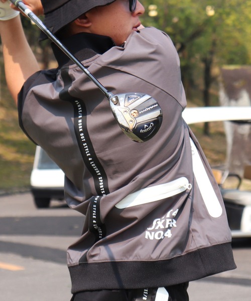 LUXE/R GOLF（ラグジュ ゴルフ）の「(RM)【LUXE/R GOLF】ストレッチ クロス ハーフジップ プルオーバー 半袖 シャツ（Tシャツ/カットソー・メンズ・グレー系/ブラック×ホワイト/ライトグレー系/ホワイト×ブラック・L/XL/M）」の4枚目の写真