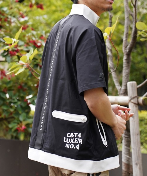 LUXE/R GOLF（ラグジュ ゴルフ）の「(RM)【LUXE/R GOLF】ストレッチ クロス ハーフジップ プルオーバー 半袖 シャツ（Tシャツ/カットソー・メンズ・グレー系/ブラック×ホワイト/ライトグレー系/ホワイト×ブラック・L/XL/M）」の2枚目の写真