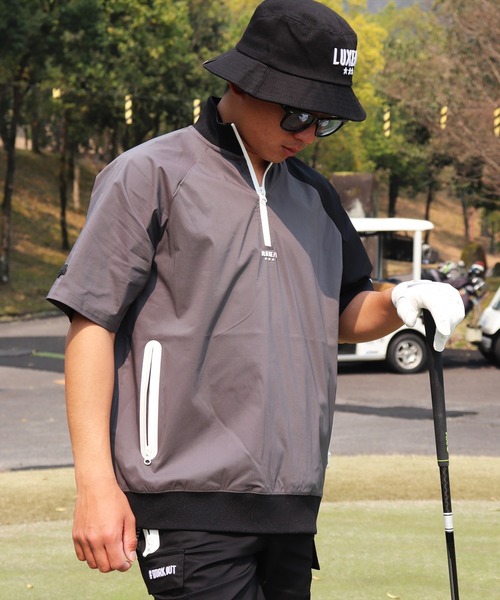 LUXE/R GOLF（ラグジュ ゴルフ）の「(RM)【LUXE/R GOLF】ストレッチ クロス ハーフジップ プルオーバー 半袖 シャツ（Tシャツ/カットソー・メンズ・グレー系/ブラック×ホワイト/ライトグレー系/ホワイト×ブラック・L/XL/M）」の6枚目の写真