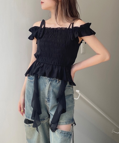 one way（ワンウェイ）の「フリルシャーリングブラウス（シャツ/ブラウス・レディース・ホワイト/ピンク/ブルー系その他/ブラック/ブラック系その他・FREE）」の2枚目の写真