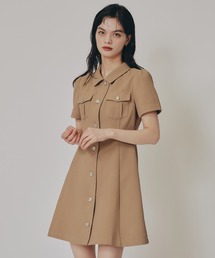 エンブレムボタンワッフルシャツワンピース