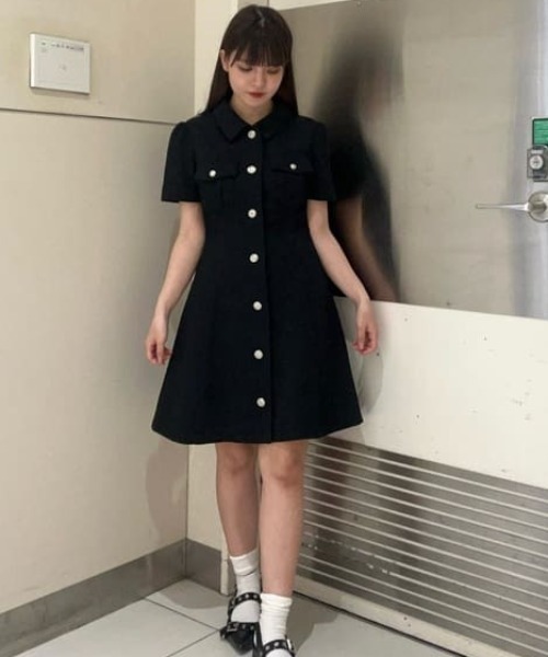 エンブレムボタンワッフルシャツワンピース（ワンピース）｜REDYAZEL