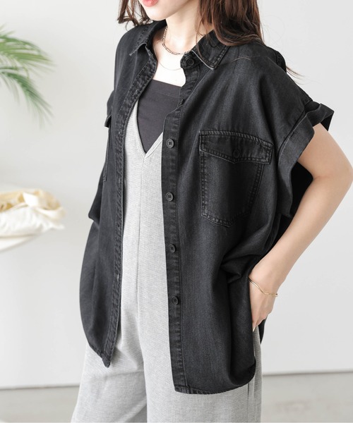 AMELY（エミリー）の「フレンチスリーブデニムシャツ（シャツ/ブラウス・レディース・ライトブルー/ブラック/ブルー・フリー）」の22枚目の写真