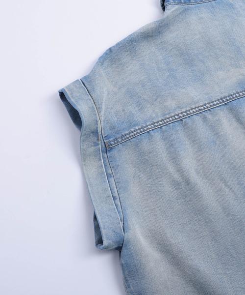 AMELY（エミリー）の「フレンチスリーブデニムシャツ（シャツ/ブラウス・レディース・ライトブルー/ブラック/ブルー・フリー）」の7枚目の写真