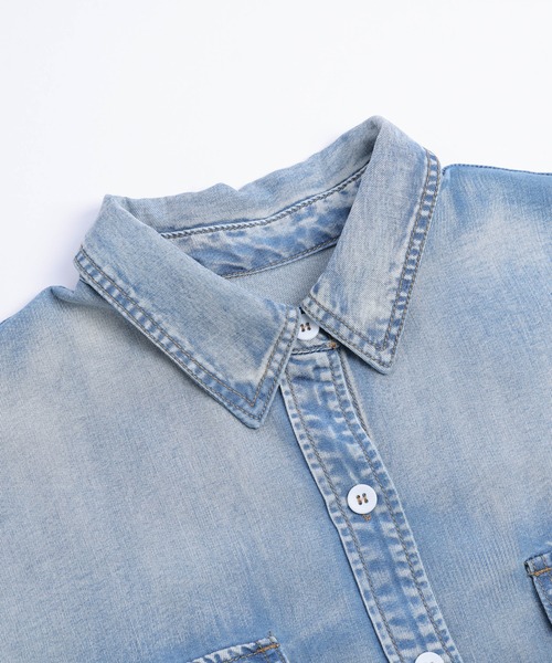 AMELY（エミリー）の「フレンチスリーブデニムシャツ（シャツ/ブラウス・レディース・ライトブルー/ブラック/ブルー・フリー）」の11枚目の写真