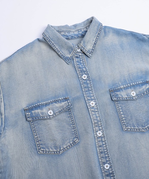 AMELY（エミリー）の「フレンチスリーブデニムシャツ（シャツ/ブラウス・レディース・ライトブルー/ブラック/ブルー・フリー）」の12枚目の写真