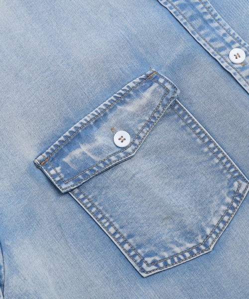 AMELY（エミリー）の「フレンチスリーブデニムシャツ（シャツ/ブラウス・レディース・ライトブルー/ブラック/ブルー・フリー）」の14枚目の写真