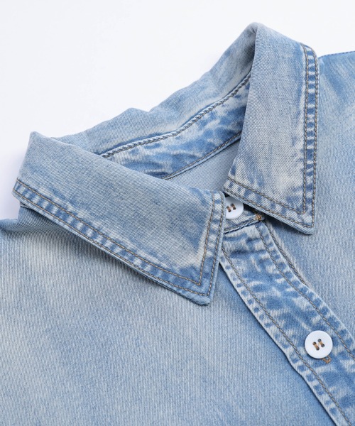 AMELY（エミリー）の「フレンチスリーブデニムシャツ（シャツ/ブラウス・レディース・ライトブルー/ブラック/ブルー・フリー）」の15枚目の写真