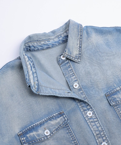 AMELY（エミリー）の「フレンチスリーブデニムシャツ（シャツ/ブラウス・レディース・ライトブルー/ブラック/ブルー・フリー）」の16枚目の写真