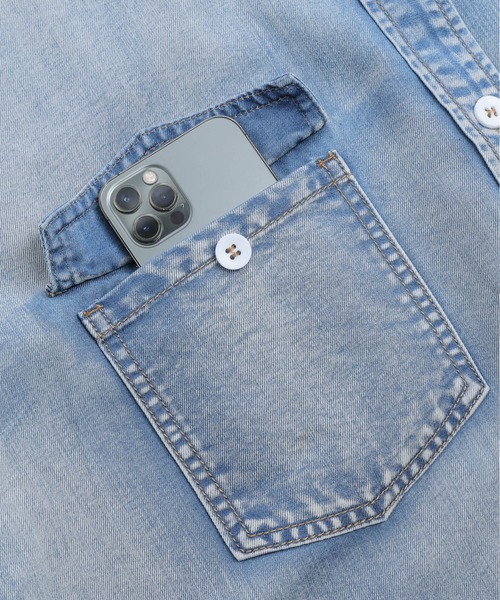 AMELY（エミリー）の「フレンチスリーブデニムシャツ（シャツ/ブラウス・レディース・ライトブルー/ブラック/ブルー・フリー）」の17枚目の写真