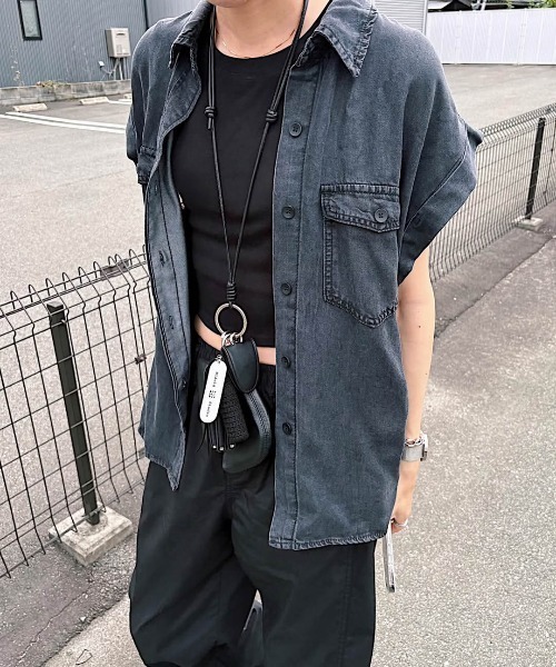 AMELY(エミリー)の「フレンチスリーブデニムシャツ(シャツ/ブラウス・レディース・ライトブルー/ブラック/ブルー・フリー)」の14枚目の写真