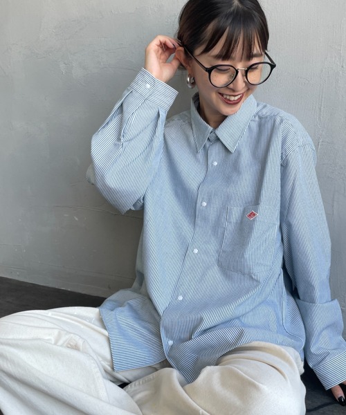 DANTON (ダントン) シャツ　水色と白 ストライプノーカラー　長袖 クーポン対象外※ご利用後も適用前の価格にて販売】 ダントン